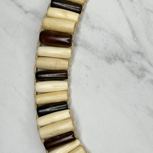 Wood Beaded Tie Belt Brown Cream Boho Statement Belt Medium (M) ✨ - Picture 10 of 14